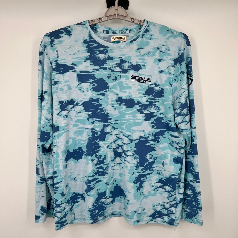 Magellan Outdoors Fish Gear Scale Tech Mens 2XL Blue‎ Digital Camo Fishing Shirt